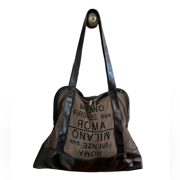 HOBO Handbags - HOBO INTERNATIONAL Canvas Leather Mesh
Milano Roma Large Tote Black RARE